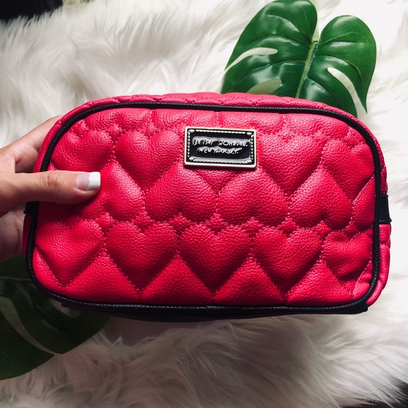 Betsey Johnson Handbags - betsey johnson hot pink quilted hearts makeup bag